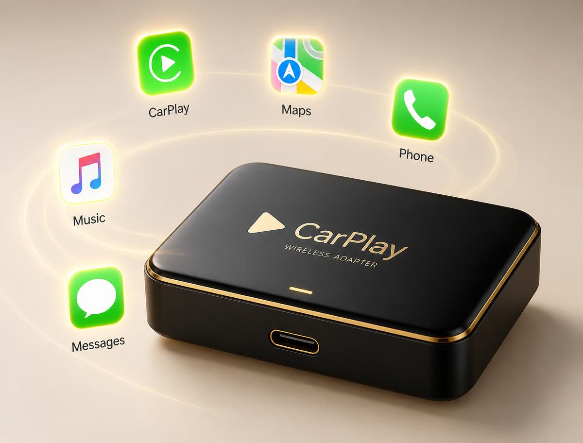 DRIVONEX smart car box with CarPlay and Android Auto app icons